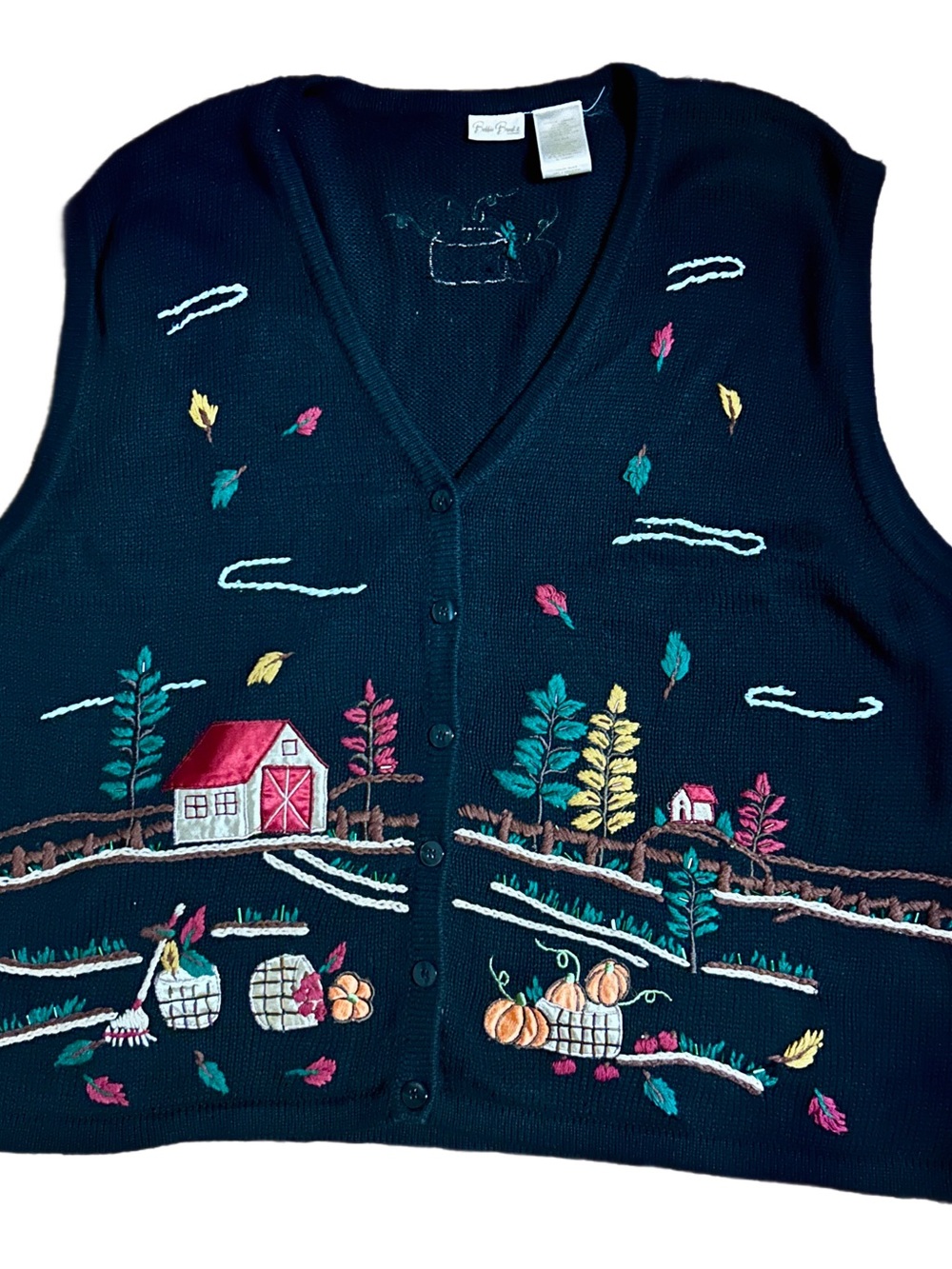 Bobbie Brooks ~ 3 X-Large ~ Black W/Fall Colors/ Leaves/ Pumpkins ~ Sweater Vest